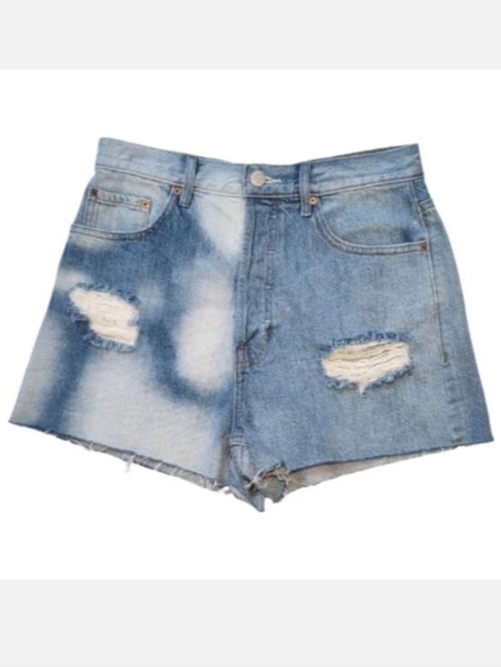 PacSun Ultra High Rise Vintage Denim Shorts Half Bleach Blue Distressed 27